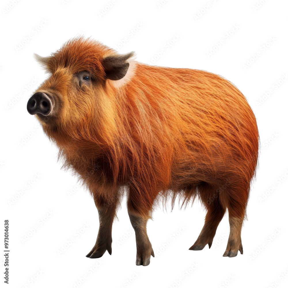 Fototapeta premium Adorable Fluffy Orange Pig with Curly Fur Standing Proudly.