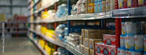 Wallpaper Mural Supermarket aisle with shelves full of packaged products Torontodigital.ca