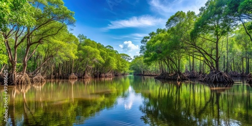 Natural mangrove forest in wetland swamp of Rayong Province, Eastern Thailand, mangrove, wetland, swamp, Rayong Province, Thailand