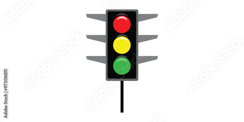 Stoplight sign. Icon traffic light on white background. Symbol regulate movement safety and warning. Electricity semaphore regulate transportation on crossroads urban road. Vector illustration.