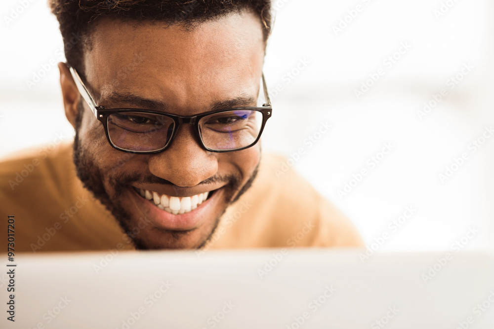 Software Testing. Close up of happy african programmer coding and developing new app or website. Copy space Software Testing. Close up of happy african programmer coding and developing new app or website. Copy space