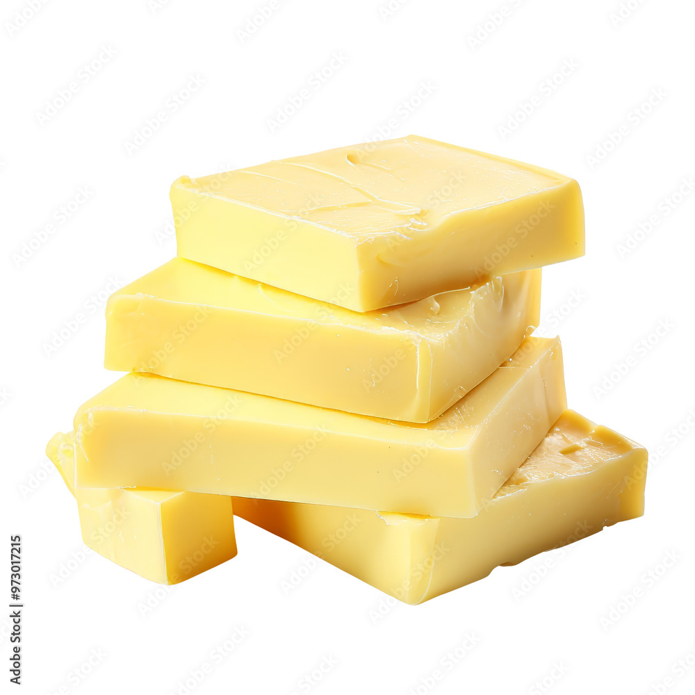 Stack of Yellow Butter Blocks on a White Surface Displaying Texture. Stack of Yellow Butter Blocks on a White Surface Displaying Texture.