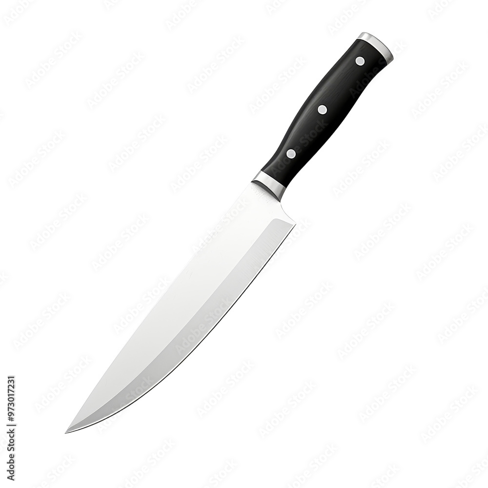 Sharp Kitchen Knife with a Polished Blade and Black Handle. Sharp Kitchen Knife with a Polished Blade and Black Handle.