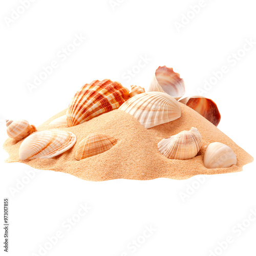 Seashells on a Pile of Soft Beach Sand. photo