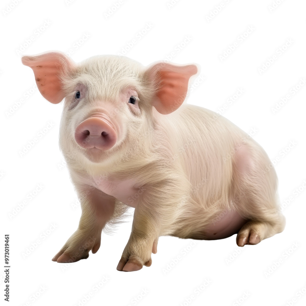 Adorable Young Piglet Sitting and Looking Curiously at Camera Adorable Young Piglet Sitting and Looking Curiously at Camera