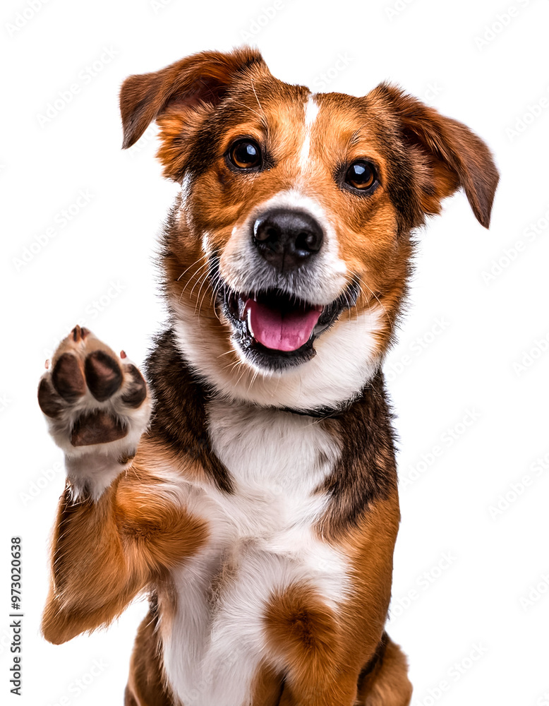 Cute adult dog says hello to camera isolated on white background Cute adult dog says hello to camera isolated on white background
