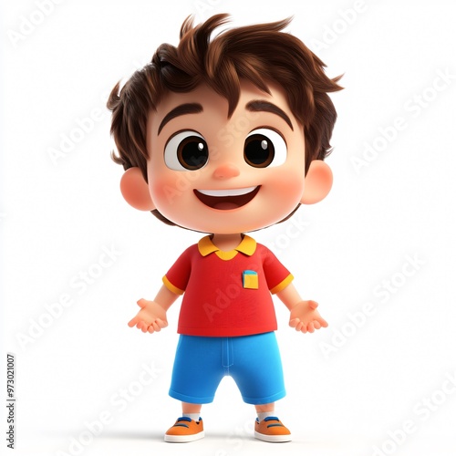 Cartoon illustration of a smiling little boy in a shirt, showing a cute and happy child in a vector style drawing