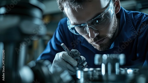 A Machinist Works on a Precision Metal Part in a Factory