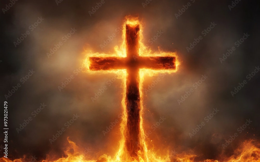 Dramatic Digital Illustration of Burning Cross Surrounded by Bri Dramatic Digital Illustration of Burning Cross Surrounded by Bri