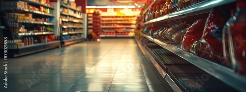 Wallpaper Mural Low-angle view of a supermarket aisle with products on shelves Torontodigital.ca