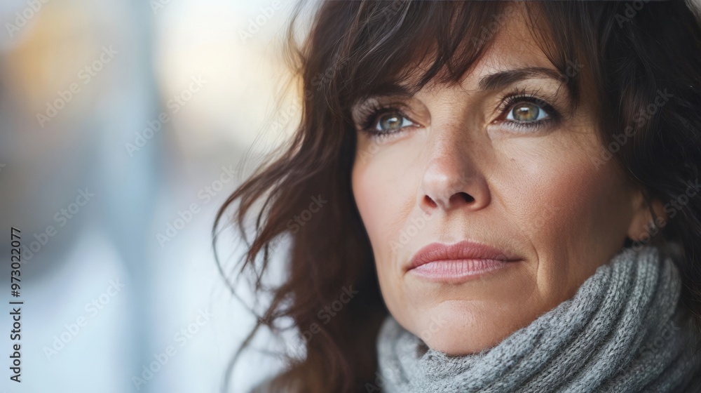 Close-up portrait of a woman with a thoughtful expression, dealing with health issues, soft lighting, blurred background Close-up portrait of a woman with a thoughtful expression, dealing with health issues, soft lighting, blurred background