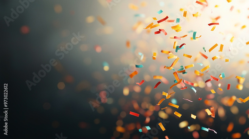 Vibrant Celebration Scene with Colorful Confetti, Ideal for Party Announcements and Invitations – Featuring Ample Space for Custom Text to Personalize Your Event or Special Occasion. photo