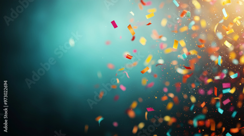 Vibrant Celebration Scene with Colorful Confetti, Ideal for Party Announcements and Invitations – Featuring Ample Space for Custom Text to Personalize Your Event or Special Occasion. photo