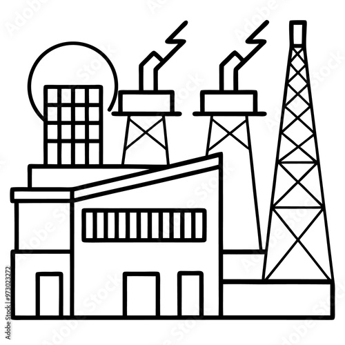 electricity factory outline coloring book page line art drawing