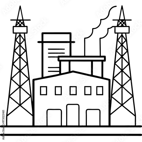 electricity factory outline coloring book page line art drawing photo