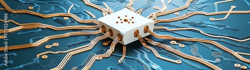 Close-up of a circuit board with a microchip and connecting wires, showcasing technology and innovation.