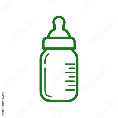 Baby Bottle Icon, Minimalist Green Outline, Infant Feeding Symbol