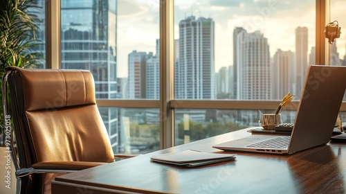 Wallpaper Mural A modern office with a view of a city skyline at dusk. Torontodigital.ca