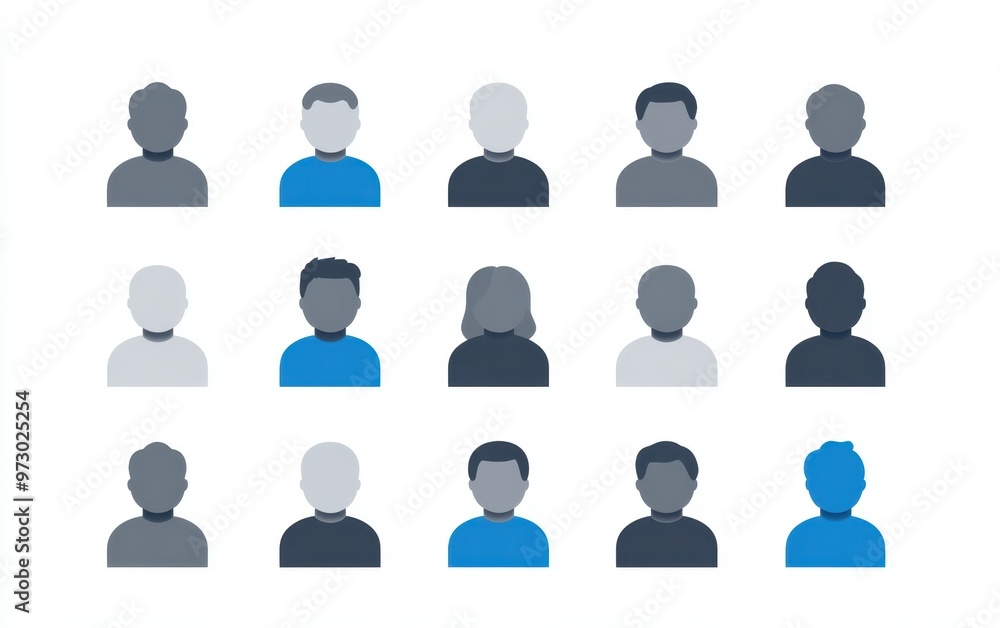 A set of icons for a group, featuring a people icon with grey and blue colors on a white background Generative AI A set of icons for a group, featuring a people icon with grey and blue colors on a white background Generative AI