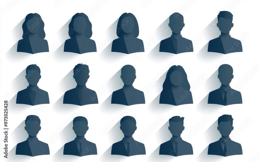 Set of icons for a group, a people icon with a shadow on a white background, a illustration in a flat style, a minimalistic design, simple shapes and lines, a blue-gray color palette Generative AI Set of icons for a group, a people icon with a shadow on a white background, a illustration in a flat style, a minimalistic design, simple shapes and lines, a blue-gray color palette Generative AI