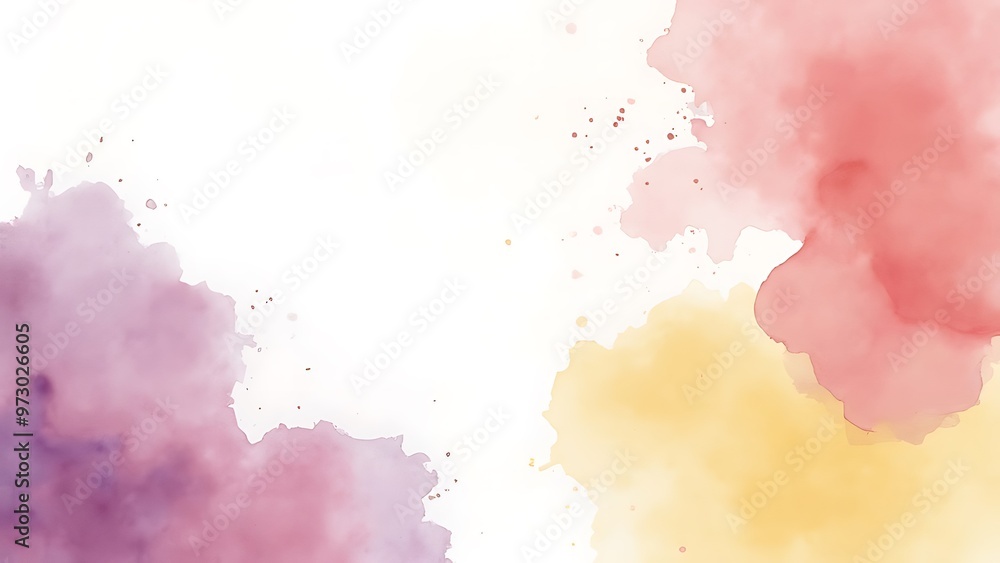 Watercolor texture with splashes of pink, purple, and yellow against a white canvas. Ideal for artistic designs, backgrounds, or creative projects. Watercolor texture with splashes of pink, purple, and yellow against a white canvas. Ideal for artistic designs, backgrounds, or creative projects.