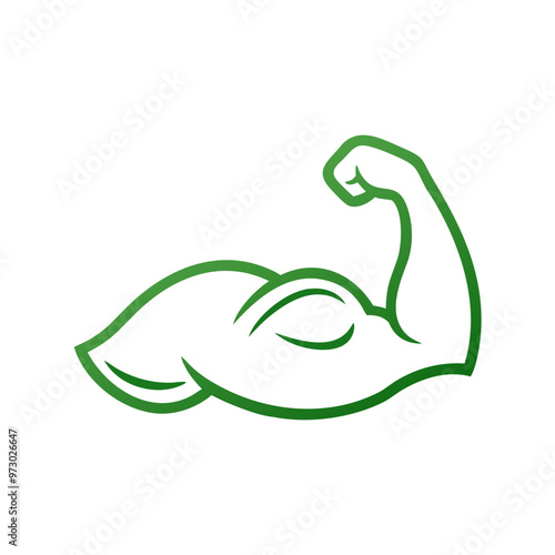 Flexed Bicep Icon, Minimalist Design, Green Outline, Strength Symbol