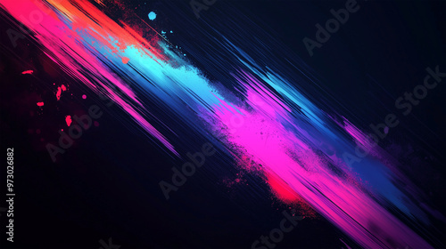 Dynamic Dark Background with Colorful Neon Strokes and Gradients – Abstract Artistic Image Featuring Vivid Neon Colors and Smooth Gradients Against a Black background, Modern Designs. photo