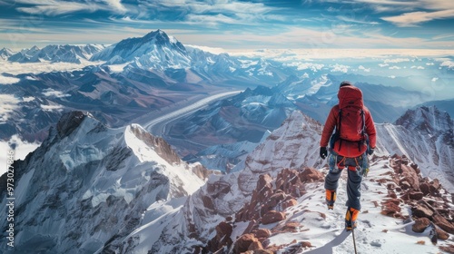 Climber on Aconcagua Summit