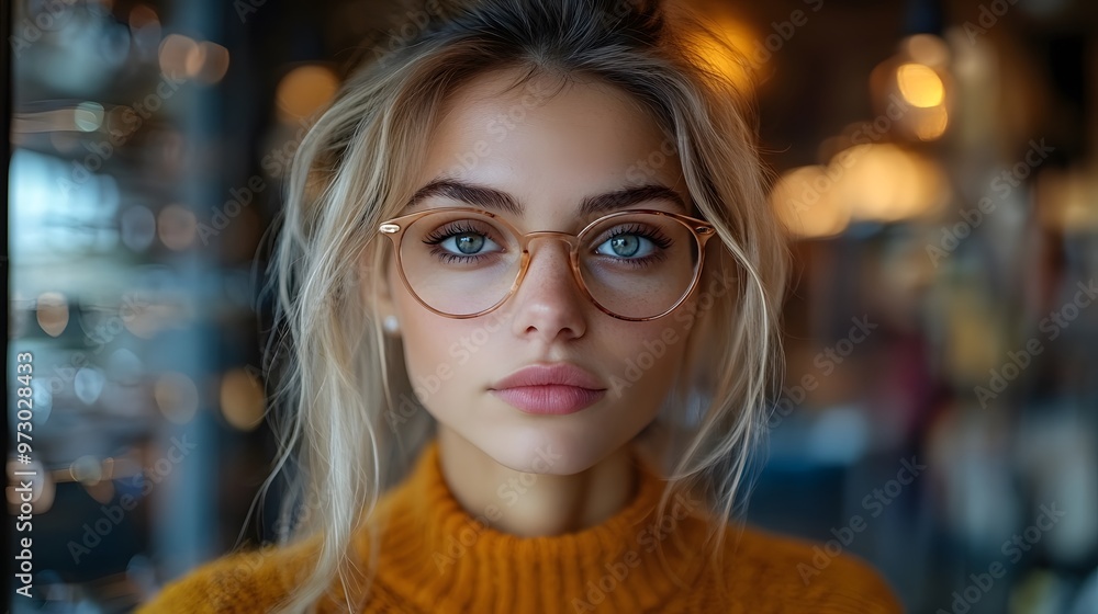 Young woman checking her eyesight and choosing glasses. Young woman checking her eyesight and choosing glasses.