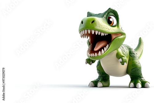 Fototapeta Naklejka Na Ścianę i Meble -  A playful green dinosaur figure with a cheerful expression, suitable for children's themes, animation, and toy design.
