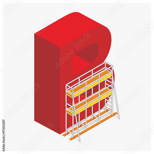 Isometric tubular scaffolding with letter B shape of structure vector illustration. Connected steel pipes by couplers for falsework and work platforms. Construction equipment for work at height.