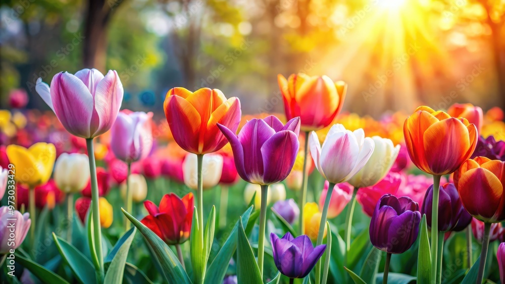 Vibrant and colorful tulip flowers in a blooming garden, tulips, spring, flowers, garden, nature, colorful, vibrant, petals, plant Vibrant and colorful tulip flowers in a blooming garden, tulips, spring, flowers, garden, nature, colorful, vibrant, petals, plant