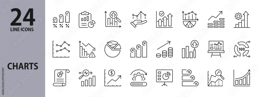 Chart line icons set with Growth, Diagram, Progress, Graph, Bar and ...