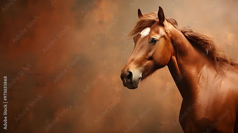 Naklejka premium portrait of a horse on brown background.