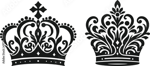Set of crown silhouette design vector art illustration