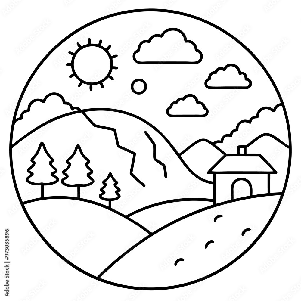 Fototapeta premium environment outline coloring book page line art drawing