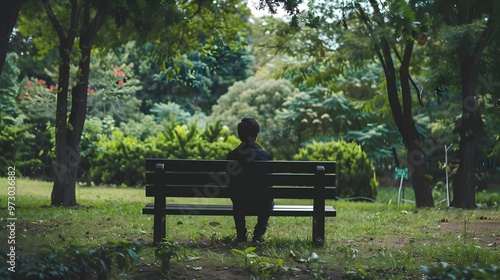 Pensive Person Sitting Alone on Park Bench During Lunchbreak