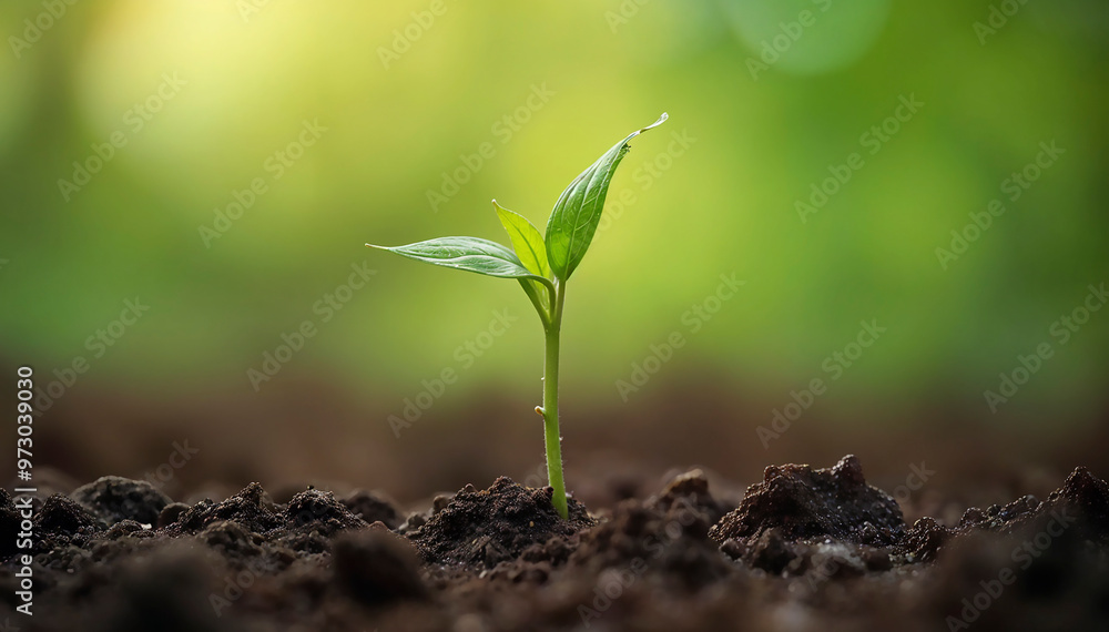 Sprout growing from the ground. Sprout of wheat. Sprout of grass. Environment and ecology, flora. Save the planet Sprout growing from the ground. Sprout of wheat. Sprout of grass. Environment and ecology, flora. Save the planet