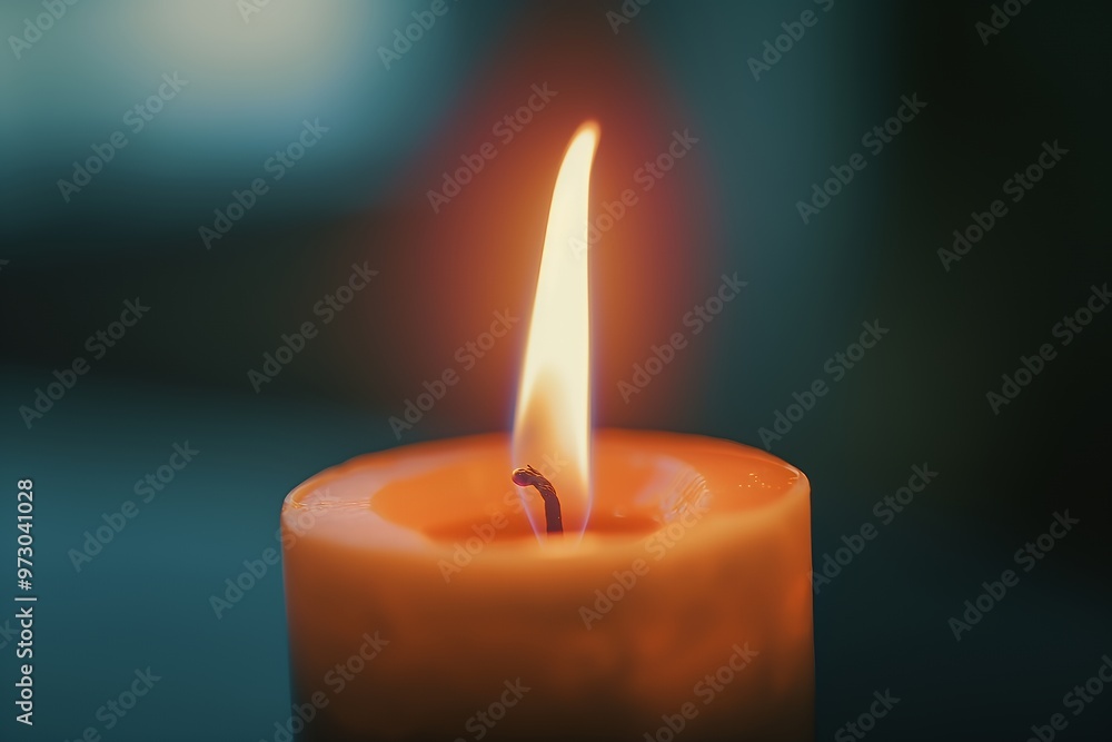 A single candle flame burning brightly against a dark background. A single candle flame burning brightly against a dark background.