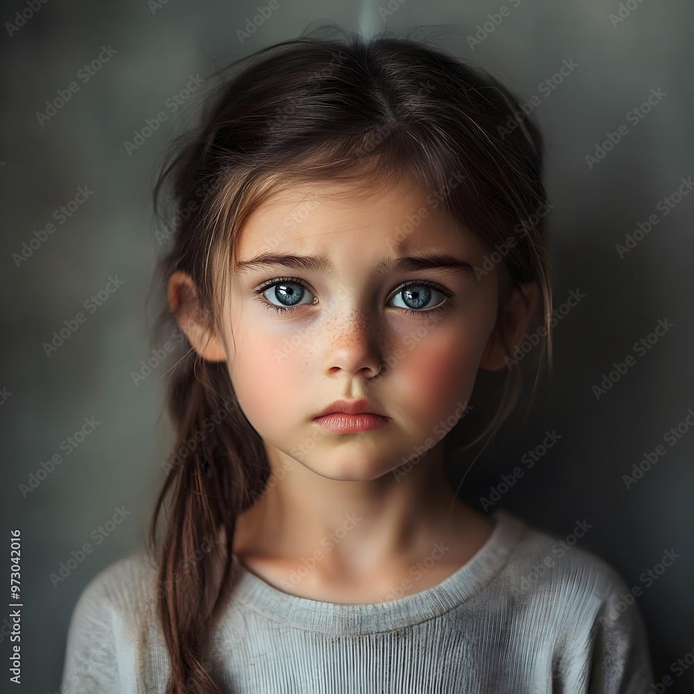 portrait of an unhappy child, ai generated.