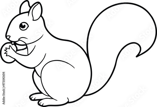 Happy Squirrel with a Nut for Kids Coloring Fun 