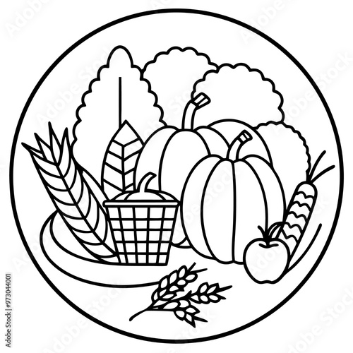 fall season harvest outline coloring book page line art drawing photo