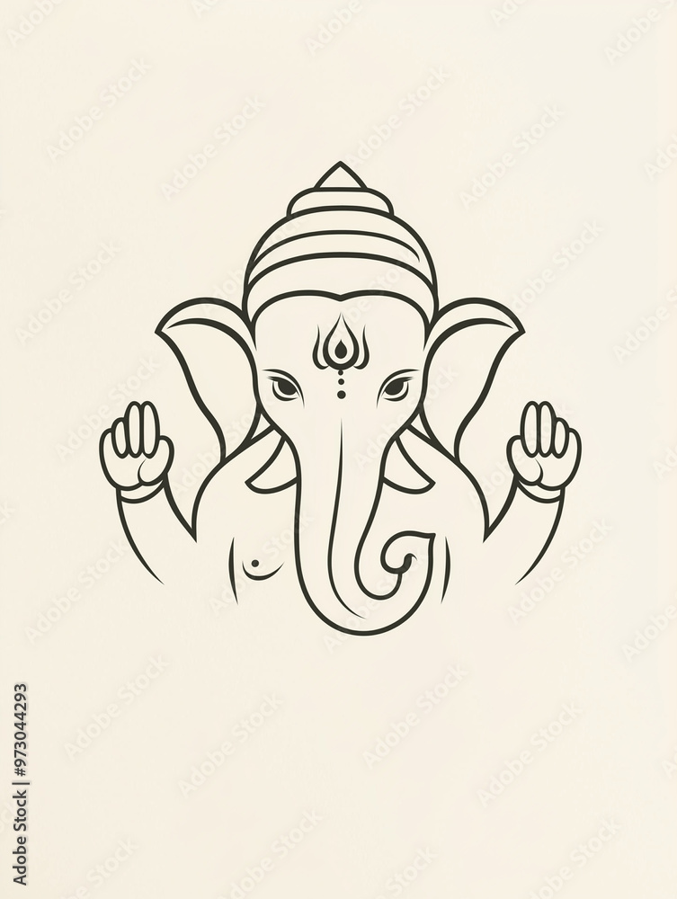 Minimalist line-art of Lord Ganesh, with simple flowing curves and clean lines, isolated on a white background Minimalist line-art of Lord Ganesh, with simple flowing curves and clean lines, isolated on a white background