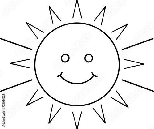 Happy Sun with Rays Vector for Kids Creative Coloring 