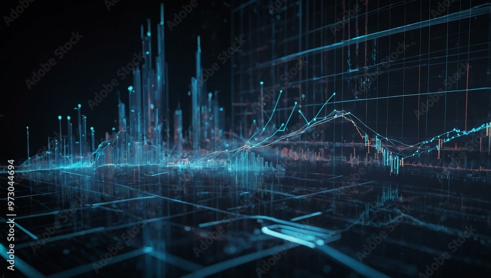 A futuristic visualization of real-time analytics, with abstract glowing graphs representing data insights powered by advanced AI technology. A futuristic visualization of real-time analytics, with abstract glowing graphs representing data insights powered by advanced AI technology.