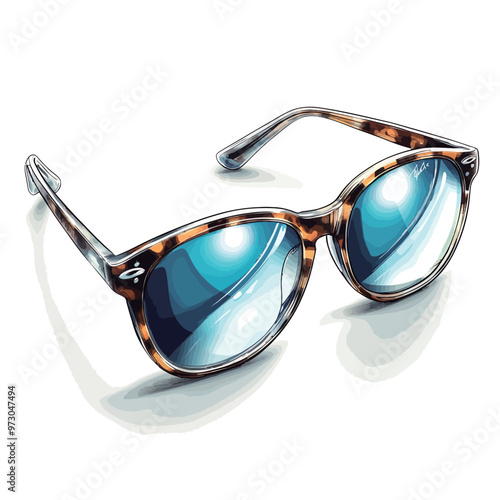 Sunglasses with blue glass isolated on white background. 3d render