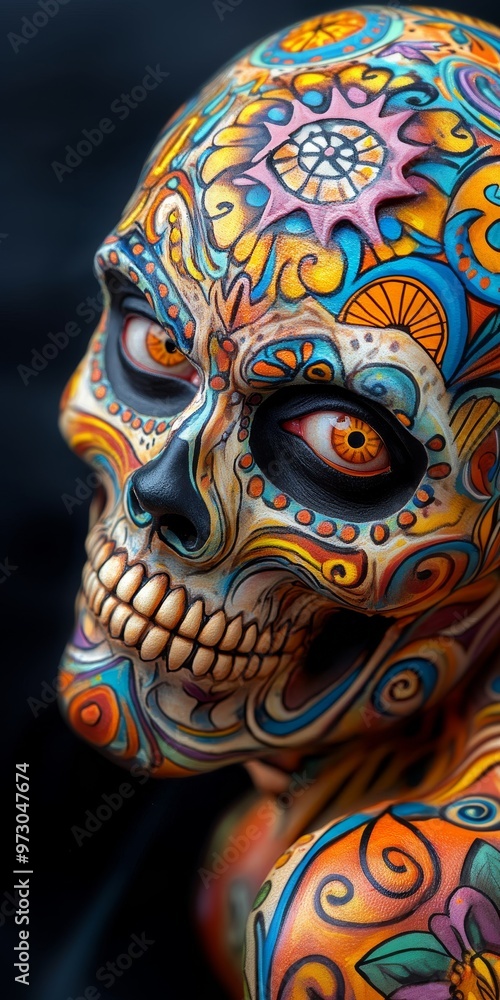 Vibrant Day of the Dead Skull Art Displayed During Halloween Festivities Vibrant Day of the Dead Skull Art Displayed During Halloween Festivities