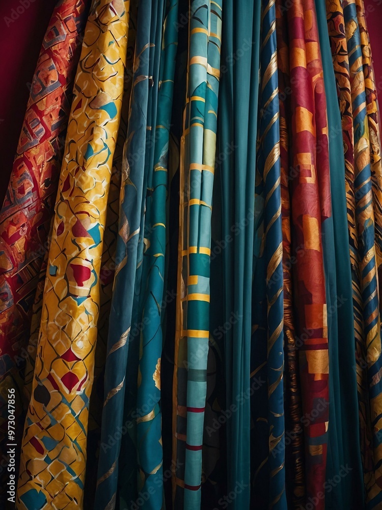 Abstract colorful fabric panels hanging on a wall Abstract colorful fabric panels hanging on a wall