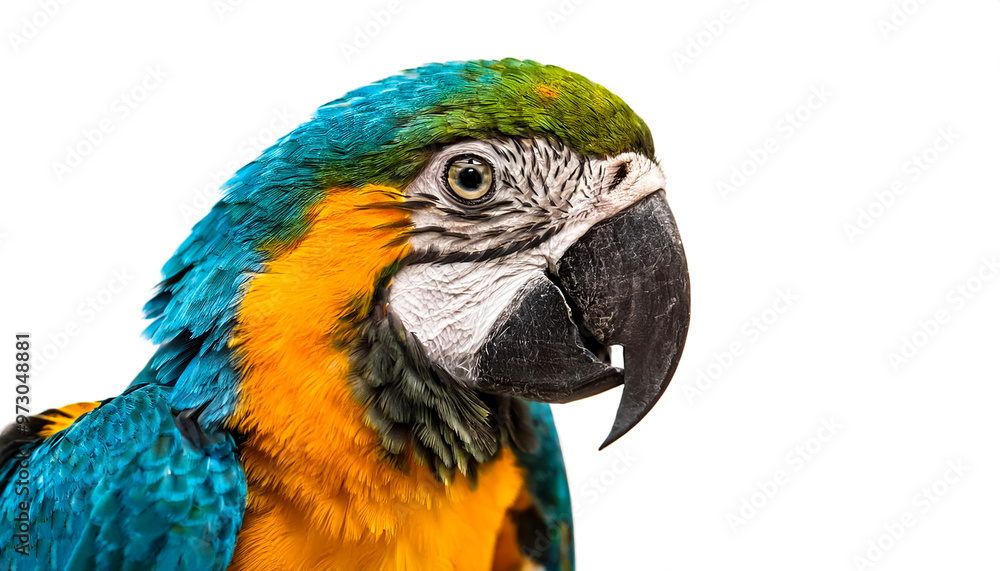 Studio portrait of a macaw parrot isolated on white background