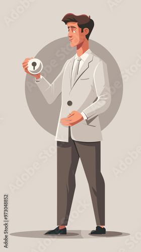 Businessman pressing pause button, symbolizing temporary suspension of business activities due to economic recession and financial crisis.